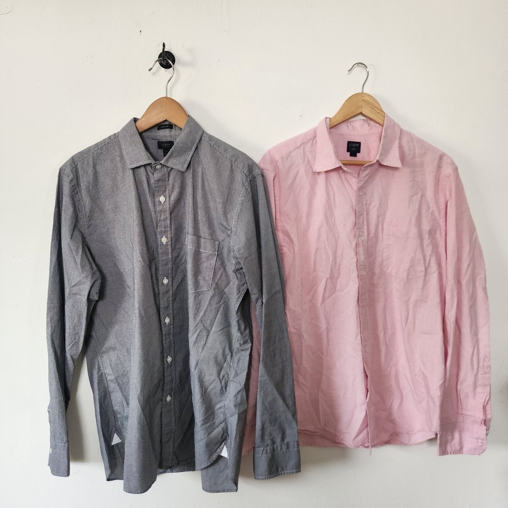 Lot Of 2 J Crew Button Down Shirts Large Gray and Pink